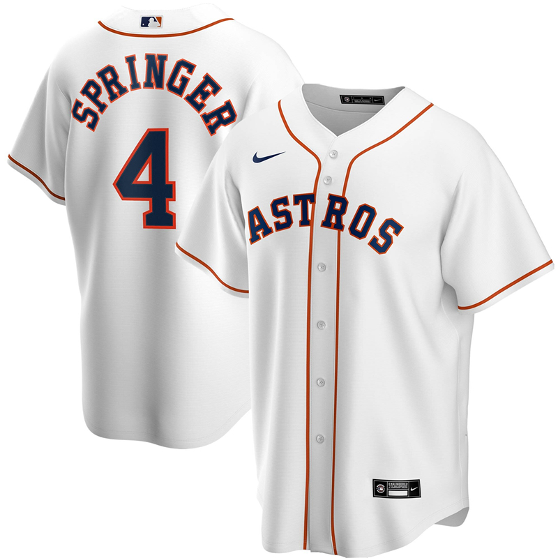 2020 MLB Men Houston Astros 4 George Springer Nike White Home 2020 Replica Player Jersey 1